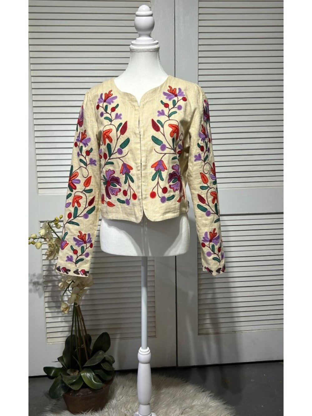 NWT Anthropologie Women's Floral Embroidered Dolan Linen Jacket Size S 3235